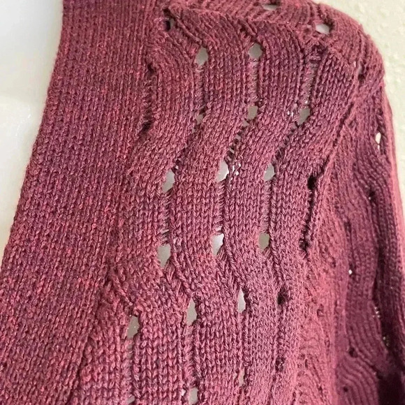 Ecru Style Size M Burgundy Fancy Stitch V Neck Cardigan Sweater Open Weave NEW - Picture 9 of 11